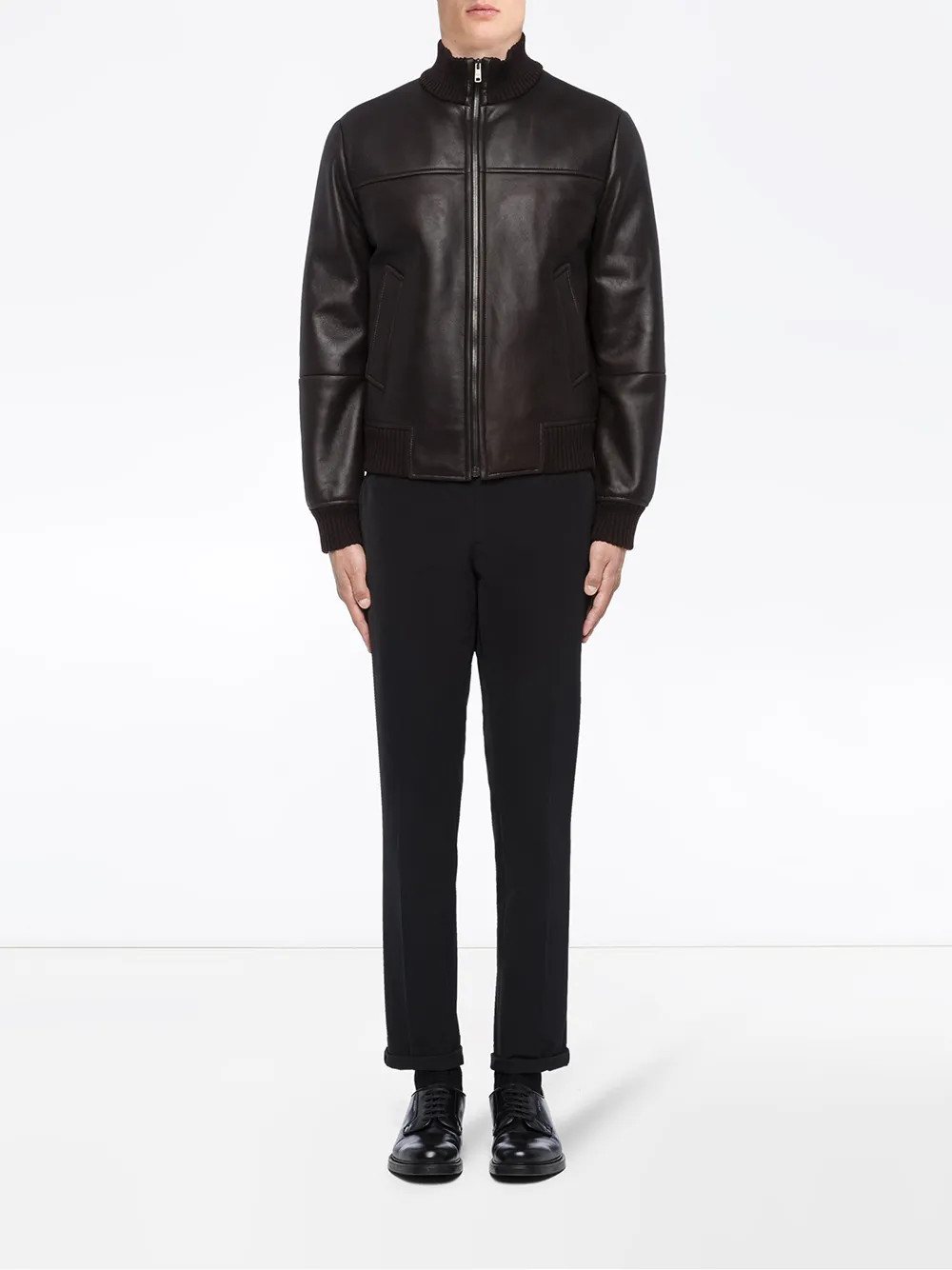 Herren Prada Funnel Neck Leather Jacket 2 Herren Prada Funnel Neck Leather Jacket – Bild 2