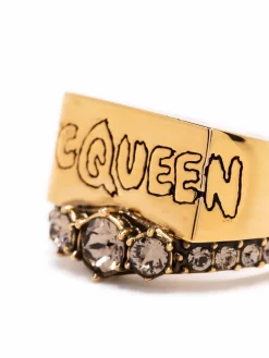 Damen Alexander McQueen McQueen Graffiti Ring Mit Kristallen -Modekollektions geschäft 17723354 37169001 1000