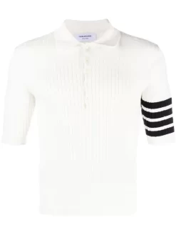 Herren Thom Browne 4-Bar Poloshirt Mit Zopfmuster