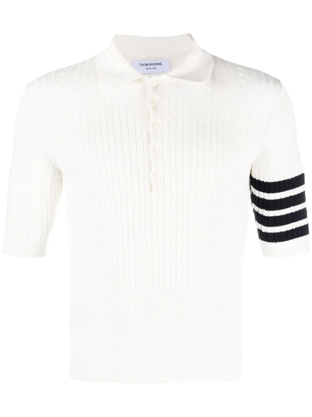 Herren Thom Browne 4-Bar Poloshirt Mit Zopfmuster 1 Herren Thom Browne 4-Bar Poloshirt Mit Zopfmuster