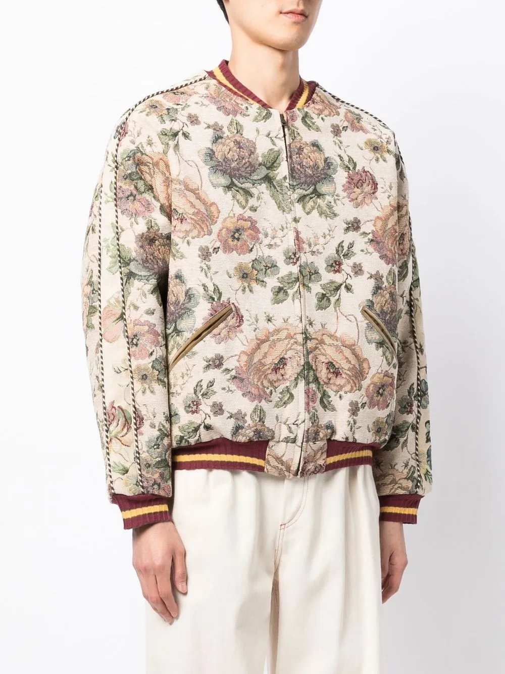 Herren Kapital Bomberjacke Mit Jacquard-Blumenmuster 3 Herren Kapital Bomberjacke Mit Jacquard-Blumenmuster – Bild 3
