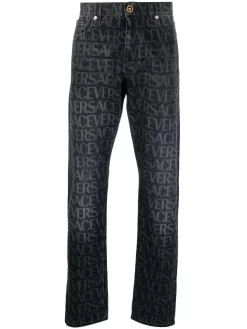 Herren Versace Straight-Leg-Jeans Mit Logo-Print
