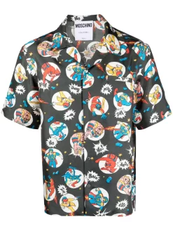 Herren Moschino Seidenhemd Mit Comic-Print