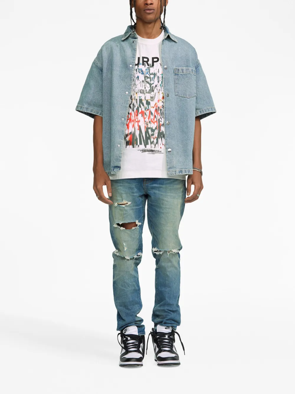 Herren Purple Brand Kurzärmelige Jeans-Hemdjacke 2 Herren Purple Brand Kurzärmelige Jeans-Hemdjacke – Bild 2