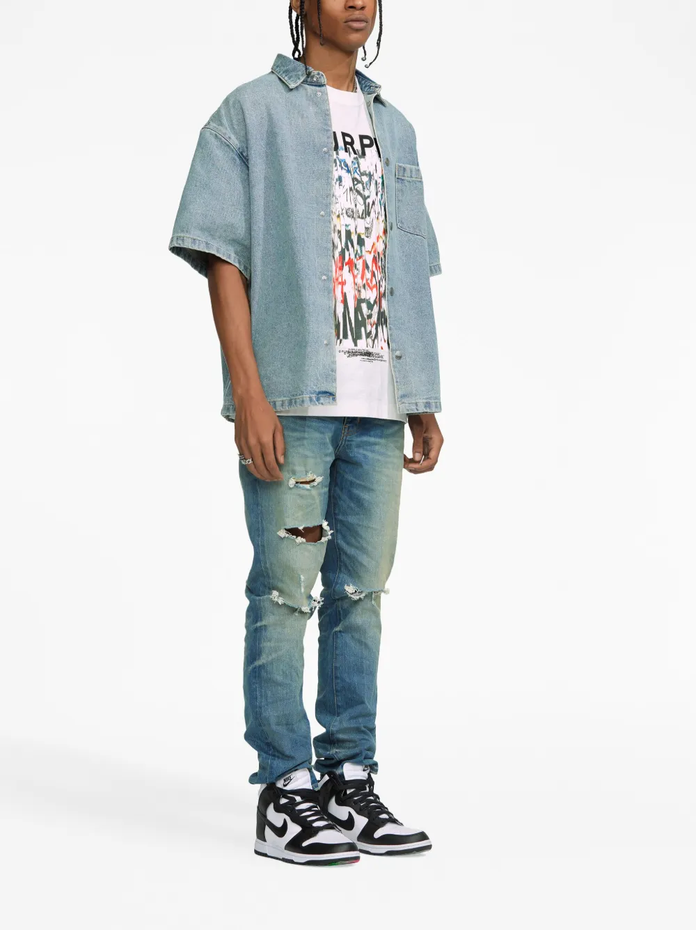 Herren Purple Brand Kurzärmelige Jeans-Hemdjacke 3 Herren Purple Brand Kurzärmelige Jeans-Hemdjacke – Bild 3