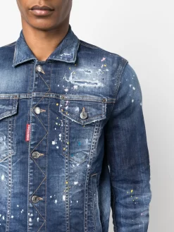 Herren Dsquared2 Jeansjacke Mit Farbklecks-Print -Modekollektions geschäft 20856077 50815484 1000